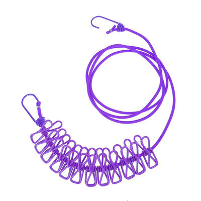 

17m Portable Outdoor Windproof Clothesline with 12 Clamp Clips Travel Rope