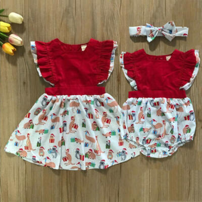 

AU Sister Match Christmas Clothes Kids Baby Girl Cartoon Romper Dress Outfit Set