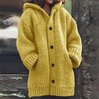 

Women Knitted Button Cardigan Coat Ladies Winter Warm Hooded Tops Jumper Sweater