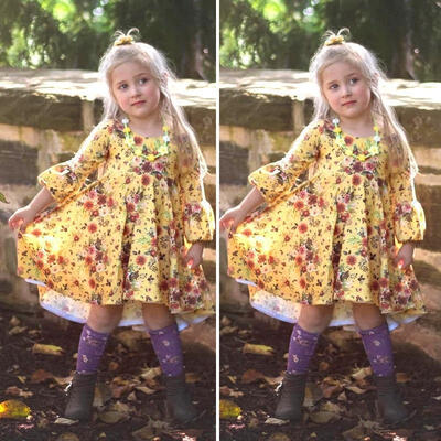 

Toddler Baby Girls Floral Princess Dress Long Sleeve Flowers Dress Party Tutu Dress Clothes