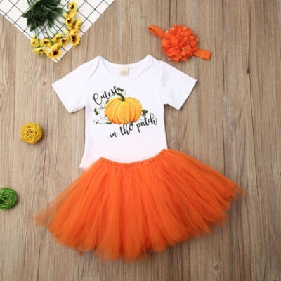 

Halloween Infant Baby Girls Pumpkin Romper TopsLace Tutu Skirt Dress Outfit Set