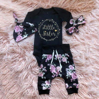 

US Newborn Baby Little Sister Girl Clothes RomperPants Leggings 4Pcs Clothes