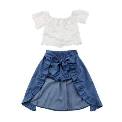 

Baby Girl Kid Lace Off-shoulder T-shirt Top Pants Dress Party Clothes Outfits