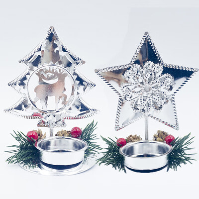 

2 Pcs Christmas Candle Holders Xmas TreeStarHeart Candlestick Desktop Party