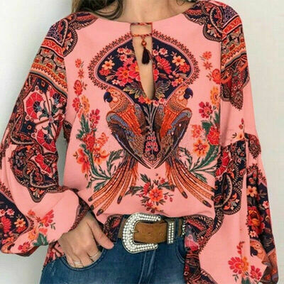 

Women Boho Floral Print Long Sleeve Tops Oversize Loose Tunic Top Blouse T-Shirt