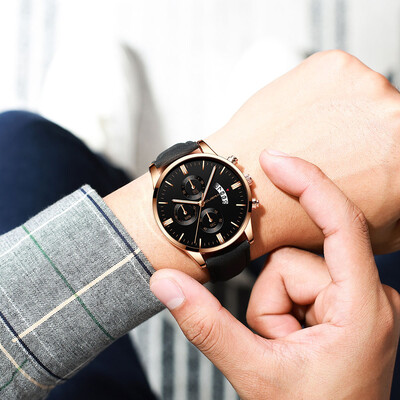 

CUENA Men Fashion Leather Band Quartz Watch Simple Calendar Business Watches Casual Big Dial Wrist Watch
