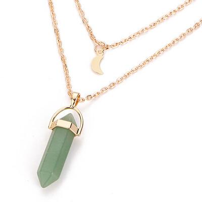 

Womens Double Layer Moon&Hexagonal Crystal Pendant Necklace