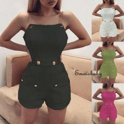 

Womens Sleeveless Square Neck Playsuit Slim Summer Shorts Overalls Jumpsuit