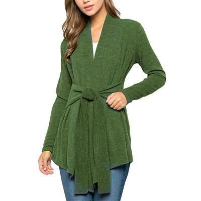 

Womens Fashion Casual Solid Color Long Sleeves Tie Decoration Warm Knitted Cardigan Coat Jacket