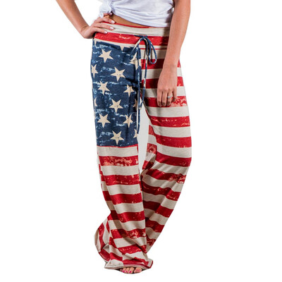 

Women American Flag Drawstring Wide Leg Pants Leggings