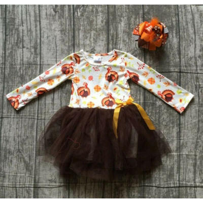 

US Thanksgiving Kid Baby Girl Long Sleeve Party Princess Gown Tulle Dress Outfit