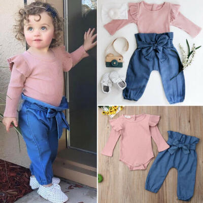 

US Newborn Infant Baby Girl Long Sleeve Romper Pants Trousers Outfit Clothes Set