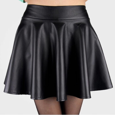 

Womens PU Leather High Waist Skirts Lady Pleated Short Mini Party Skirt Clubwear