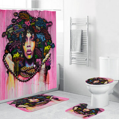 

Toponeto 4PCS Non Slip Toilet Polyester Cover Mat Set Bathroom Shower Curtain
