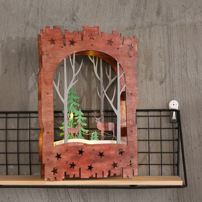 

〖Follure〗Christmas Decor Ornament LED Lights Deer Cart Luminous Wooden House Mall Window