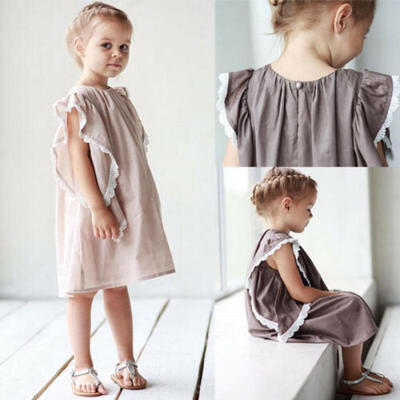 

Kids Baby Girl Lace Cotton Linen Dress Newborn Toddler Party Holiday Sundress
