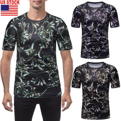 

New Mens Summer Casual Flowers Pattern Printed Short Sleeves TopT-shirt Tee