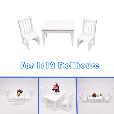 

YIWULA112 Dollhouse Miniature Furniture Wooden White Dining Table Chair Model Set