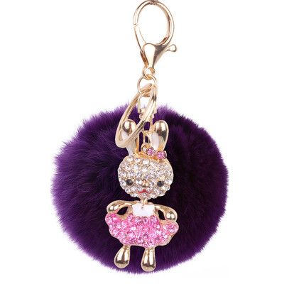 

Keychain Korea handmade cute plush bunny hair ball crystal rhinestone jewelry bag pendant