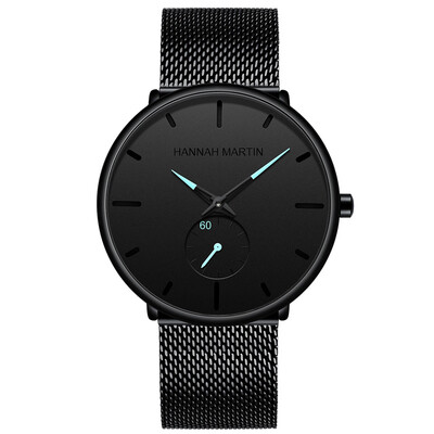 

Gobestart High Quality Simple Waterproof Black Stainless Steel Mesh Strap Quartz Watch