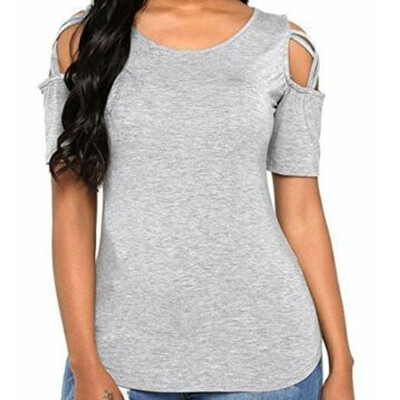

Womens Summer Cold Shoulder Tee Top Short Sleeve Blouse Casual Loose T-Shirt