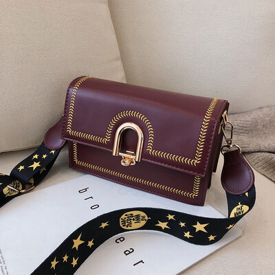 

Qiao Bani 2019 new Korean chic fashion embroidery contrast color ribbon small square bag trend shoulder diagonal female bag