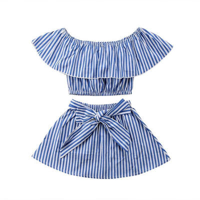 

2018 Baby Girl Summer T-ShirtTutu Skirts Princess Party Stripe Dress Outfits