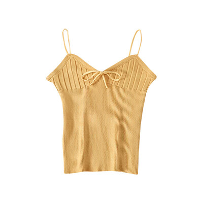 

Women Sexy V Neck Drawstring Bow Sleeveless Slim Solid Color Camisole Knit Vest
