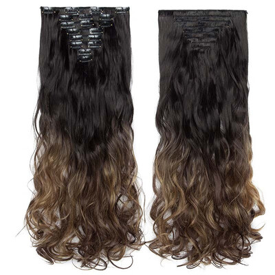 

Full Head Clip Synthetic in Hair Extensions 8 Piece 18 Clips Hairpiece Long Wave Curly Straight for Women