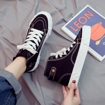 

Spring 2019 new high canvas shoes womens shoes Korean version of Joker black shoes thick bottom street small blackboard shoes