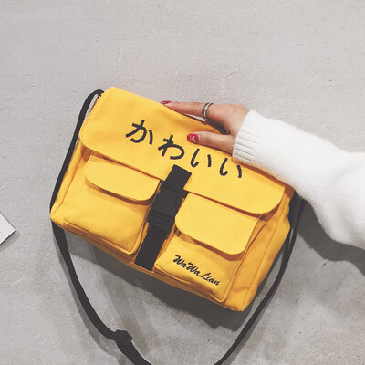 

Ins Xiaoqing Japanese Canvas Baggage Girl One Shoulder Slant Baggage Student Korean Edition Campus Uzzang