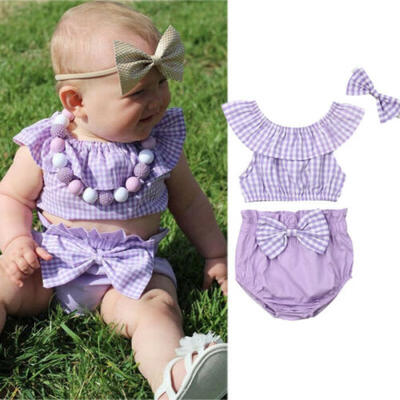 

Summer 3pcs Baby Girl Kids Off-shoulder Crop Tops Shorts Pants Outfits Clothes
