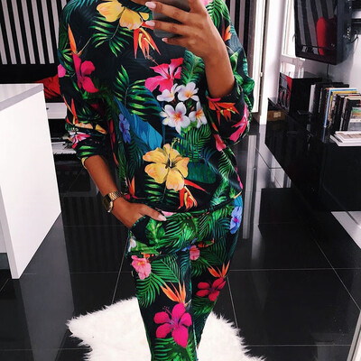 

Roseonmyhand 2PCS Womens Print Tracksuits Set Lounge Wear Ladies Top Suit Pant Plus Size