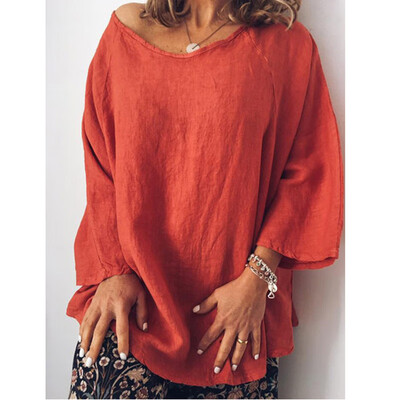 

Womens Summer Casual Loose Long Sleeve Round Neck T-Shirt Tops Plus Size Blouse
