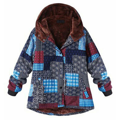 

Womens Winter Warm Hoody Hooded Coat Floral Print Jacket Long Sleeve Outwear
