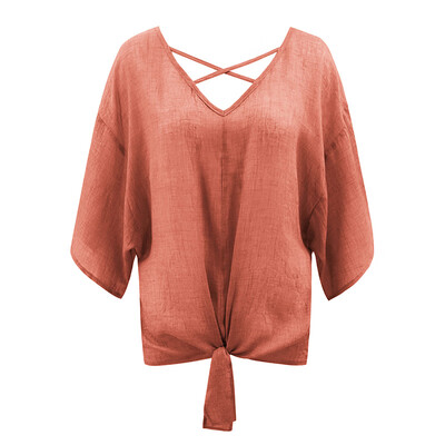 

Womens T Shirts Bat Sleeves Female T-Shirt V-neck Knotted Tops Summer Autumn T Shirts