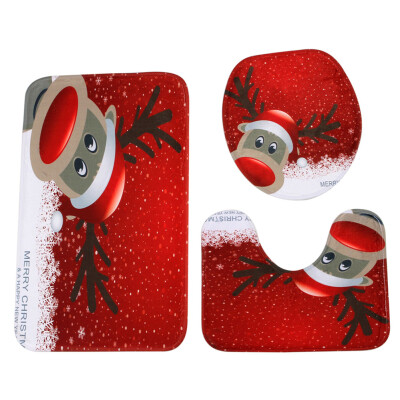 

3Pcs\Set Printed Cartoon Christmas Toilet Seat Cover Christmas Decorations Happy Snowman Santa Bathroom Toilet Seat Cover Rug