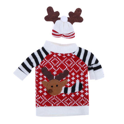 

Christmas Deer Wine Bottle Decor Set Bottle Cover Clothes Cap Kitchen Decor