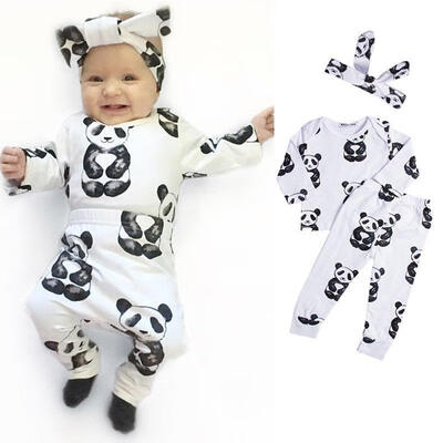 

Baby 3pcs Outfits Newborn Girl Boy Panda Clothes Long Sleeve TopsPantsHeadband