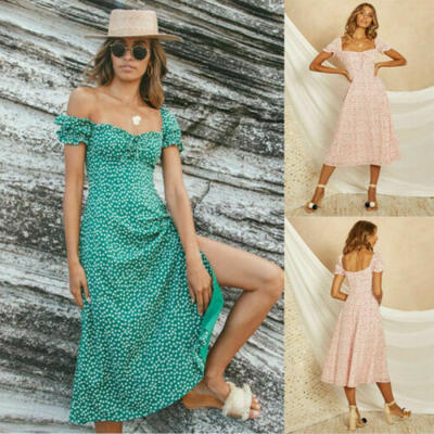 

Womens Boho Maxi Summer Dress Evening Cocktail Party Beach Midi Dresses Sundress
