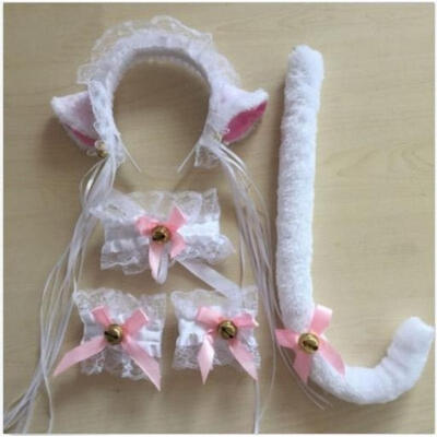 

5PCS Cat Fox Fur Ears Tail Wristbands Anime Neko Costume Hair Headband cosplay
