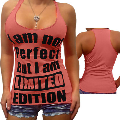 

Nomeni Fashion Womens O-Neck Letter Printing Sleeveless Vest Blouse Loose Shirt Tops