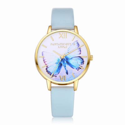 

Lvpai P227-G Women Fashion Butterfly Dial Leather Band Quartz Watch