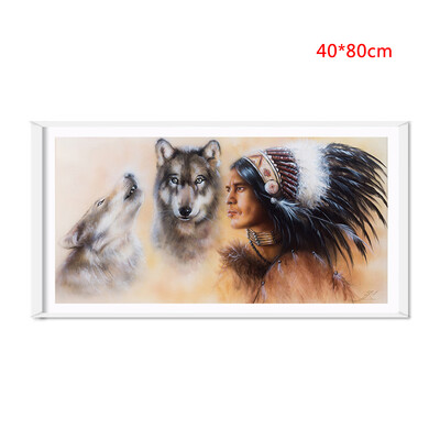 

Indian Women with Two Wolfs Spray Oil Paintings Wall Art Pictures for Home Decorations