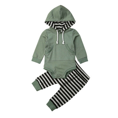

Toddler Newborn Baby Boy Hooded Tops RomperStriped Long Pants Outfit Clothes