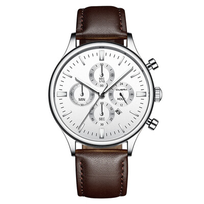 

Gobestart Fashion Sport Mens Stainless Steel Case Leather Band Quartz Analog Wrist Watch