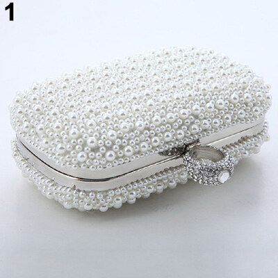 

Women Luxury Faux Pearl Beaded Dinner Party Cocktail Bridal Handbag Clutch Purse