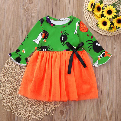 

Children Baby Girls Halloween Cartoon Print Bowknot Dress Clothes Outfits