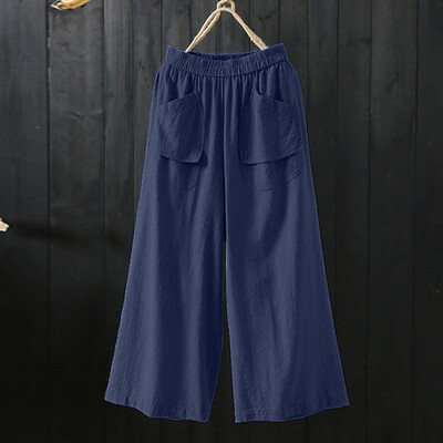 

Tailored Women Casual Cotton&Linen Solid Color Trousers Loose Pant