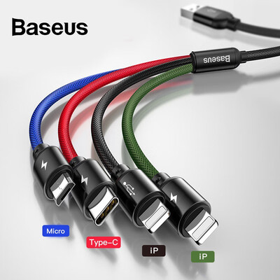 

Baseus 4in1 USB cable Micro Type C Lightning cable Qi charger cable for iPhone ipad Samsung 35A 12m